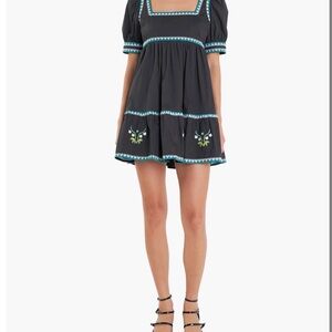 Embroidered Puff Sleeve Cotton Babydoll Dress